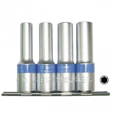 Galvučių rinkinys ilgų šešiakampių 1/2" 10-16mm 4vnt. Galvučių rinkinys ilgų šešiakampių 1/2" 10-16mm 4vnt.