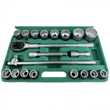 Galvučių rinkinys 12 kampų 3/4" 21vnt. (19-50mm) Galvučių rinkinys 12 kampų 3/4" 21vnt. (19-50mm)