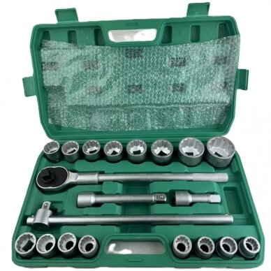 Galvučių rinkinys 12 kampų 3/4" 21vnt. (19-50mm) 1 Galvučių rinkinys 12 kampų 3/4" 21vnt. (19-50mm) 1