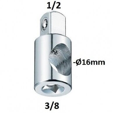 Adapteris su skyle 3/8" (F) vidus / 1/2" (M) išorė Adapteris su skyle 3/8" (F) vidus / 1/2" (M) išorė