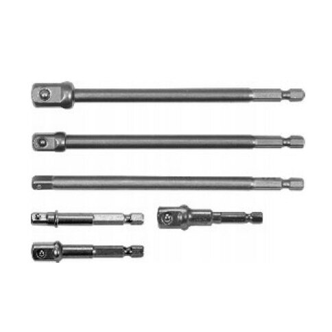 Adapterių suktukams rinkinys 6vnt. 1/4" Hex L-50-150mm 1/4"+ 3/8"+1/2" S11225