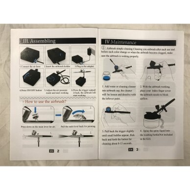 Aerografas 12V Ø0.3mm 7cm³ 4vnt. 1/4" dvigubo veikimo su kompresoriumi 3