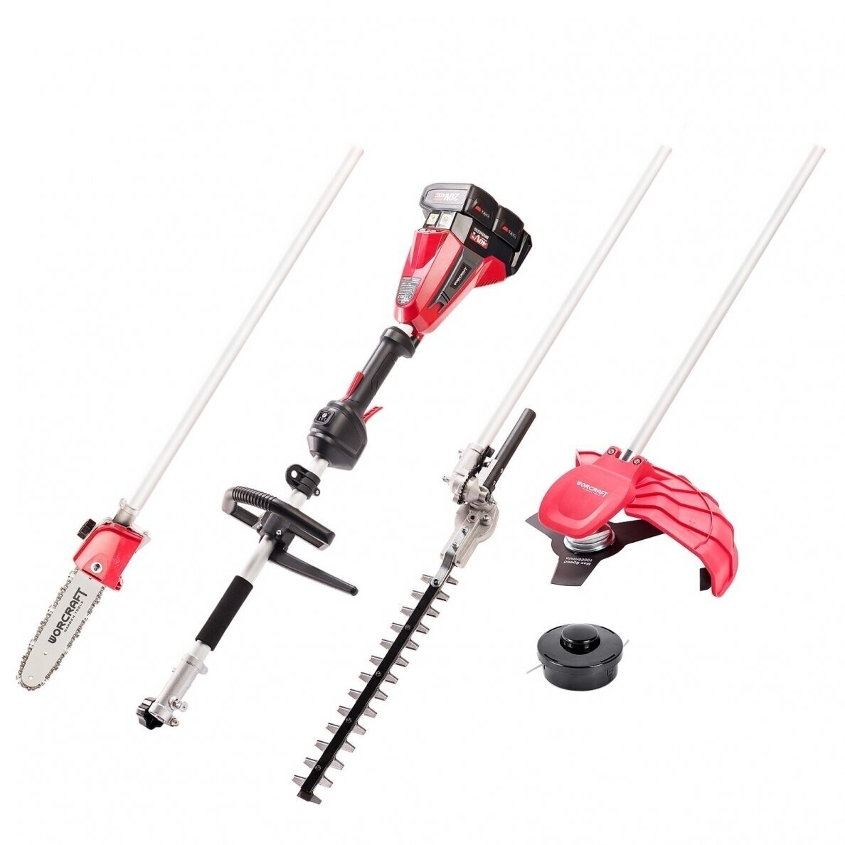 Akumuliatorinis trimeris su priedais 2-viename 40V (20V+20V) LI-ION WORCRAFT 7