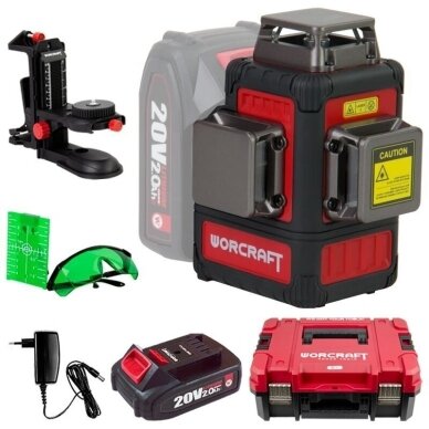 Akumuliatorinis nivelyras 3x3D žalias 20V LI-ION WORCRAFT (XCUBE dėžė) 2