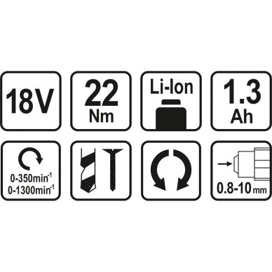 Akumuliatorinis smūginis suktuvas-gręžtuvas LI-ION 18V 2x1.3Ah 6