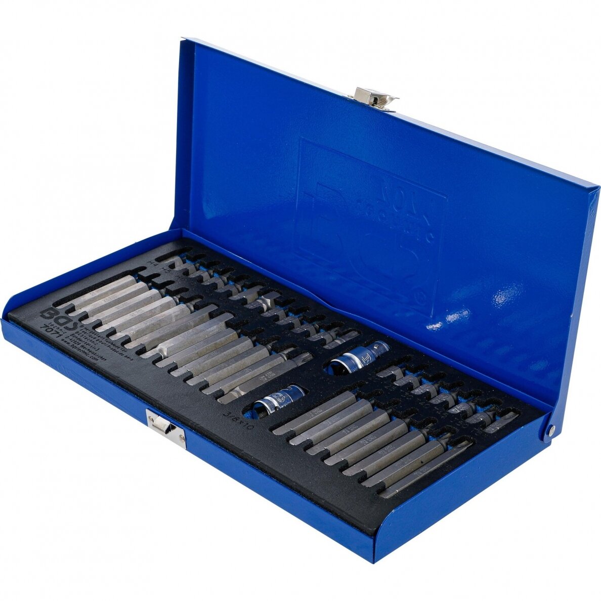 Antgalių rinkinys ilgų trumpų hex torx spline metalinė dėžutė 40vnt. 7071 2 Antgalių rinkinys ilgų trumpų hex torx spline metalinė dėžutė 40vnt. 7071 2