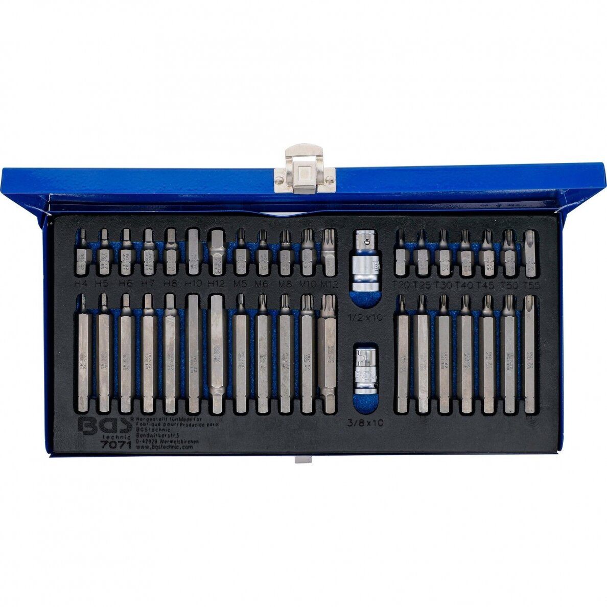Antgalių rinkinys ilgų trumpų hex torx spline metalinė dėžutė 40vnt. 7071 3 Antgalių rinkinys ilgų trumpų hex torx spline metalinė dėžutė 40vnt. 7071 3