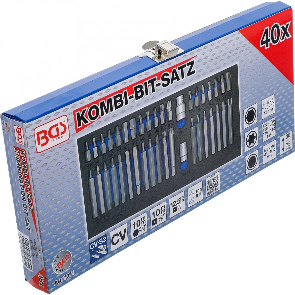 Antgalių rinkinys ilgų trumpų hex torx spline metalinė dėžutė 40vnt. 7071 5