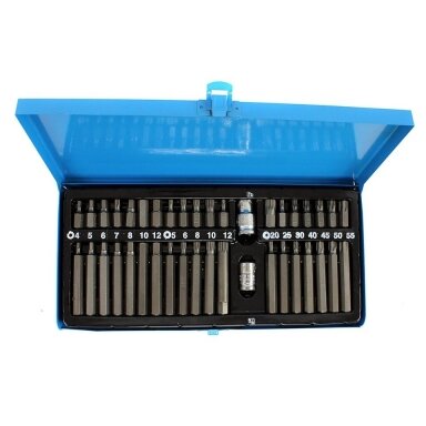Antgalių rinkinys ilgų trumpų hex spline torx metalinė dėžutė 40vnt. S10632 Antgalių rinkinys ilgų trumpų hex spline torx metalinė dėžutė 40vnt. S10632