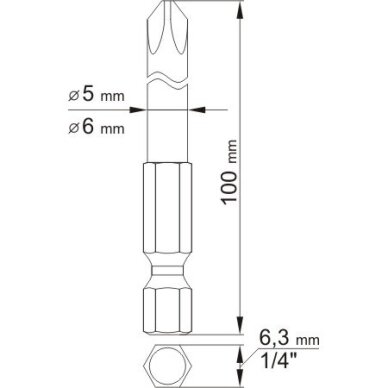Antgaliai suktuvui kryžminiai 1/4" 2vnt. YT-0488 1