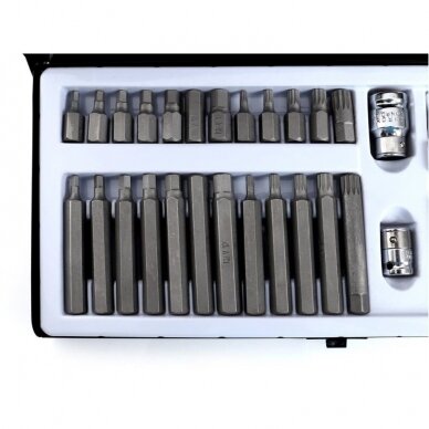 Antgalių rinkinys ilgų trumpų hex spline torx metalinė dėžutė 40vnt. 4 Antgalių rinkinys ilgų trumpų hex spline torx metalinė dėžutė 40vnt. 4