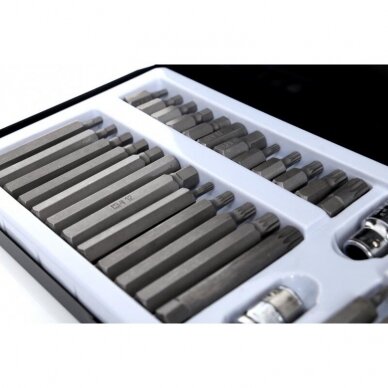 Antgalių rinkinys ilgų trumpų hex spline torx metalinė dėžutė 40vnt. 7 Antgalių rinkinys ilgų trumpų hex spline torx metalinė dėžutė 40vnt. 7
