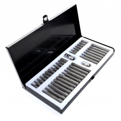 Antgalių rinkinys ilgų trumpų hex spline torx metalinė dėžutė 40vnt. 1 Antgalių rinkinys ilgų trumpų hex spline torx metalinė dėžutė 40vnt. 1