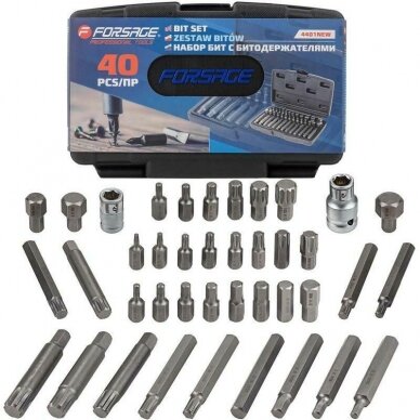 Antgalių rinkinys ilgų trumpų hex spline torx plastikinė dėžutė 40vnt. 1
