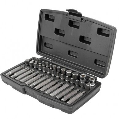 Antgalių rinkinys ilgų trumpų hex spline torx plastikinė dėžutė 40vnt. Antgalių rinkinys ilgų trumpų hex spline torx plastikinė dėžutė 40vnt.