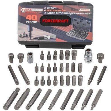 Antgalių rinkinys ilgų trumpų hex spline torx plastikinė dėžutė 40vnt. 2 Antgalių rinkinys ilgų trumpų hex spline torx plastikinė dėžutė 40vnt. 2