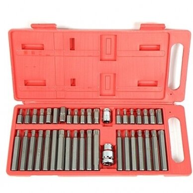 Antgalių rinkinys ilgų trumpų hex spline torx plastikinė dėžutė 40vnt. S10631 Antgalių rinkinys ilgų trumpų hex spline torx plastikinė dėžutė 40vnt. S10631