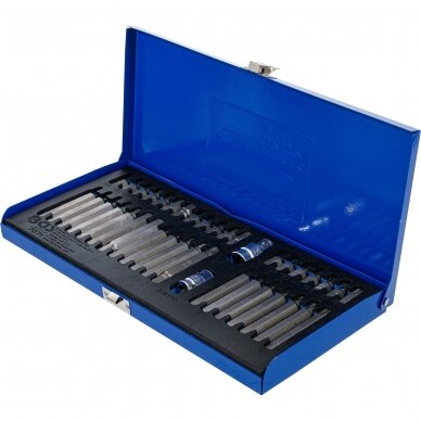 Antgalių rinkinys ilgų trumpų hex torx spline metalinė dėžutė 40vnt. 7071 2