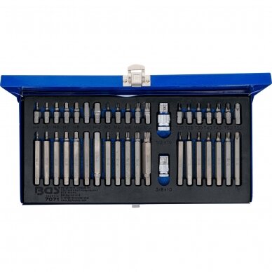 Antgalių rinkinys ilgų trumpų hex torx spline metalinė dėžutė 40vnt. 7071 3 Antgalių rinkinys ilgų trumpų hex torx spline metalinė dėžutė 40vnt. 7071 3