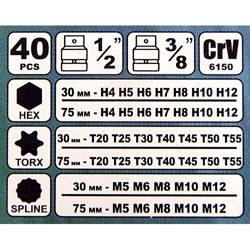 Antgalių rinkinys ilgų trumpų hex spline torx plastikinė dėžutė 40vnt. S10631 2 Antgalių rinkinys ilgų trumpų hex spline torx plastikinė dėžutė 40vnt. S10631 2