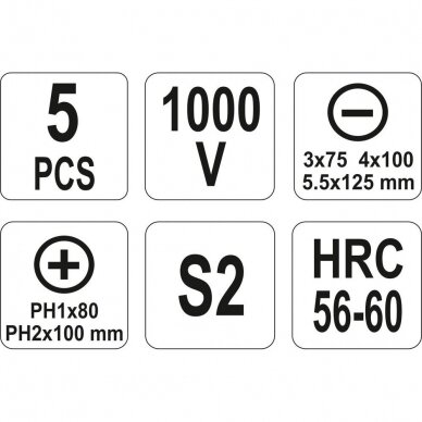 Atsuktuvų rinkinys elektrikui VDE 5vnt. 2 Atsuktuvų rinkinys elektrikui VDE 5vnt. 2