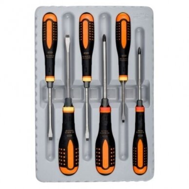 Smūginių atsuktuvų rinkinys ERGO™ 6vnt. - SL3,5/4,5/5,5/6,5; PH1/2 BAHCO BE-9881TB Smūginių atsuktuvų rinkinys ERGO™ 6vnt. - SL3,5/4,5/5,5/6,5; PH1/2 BAHCO BE-9881TB