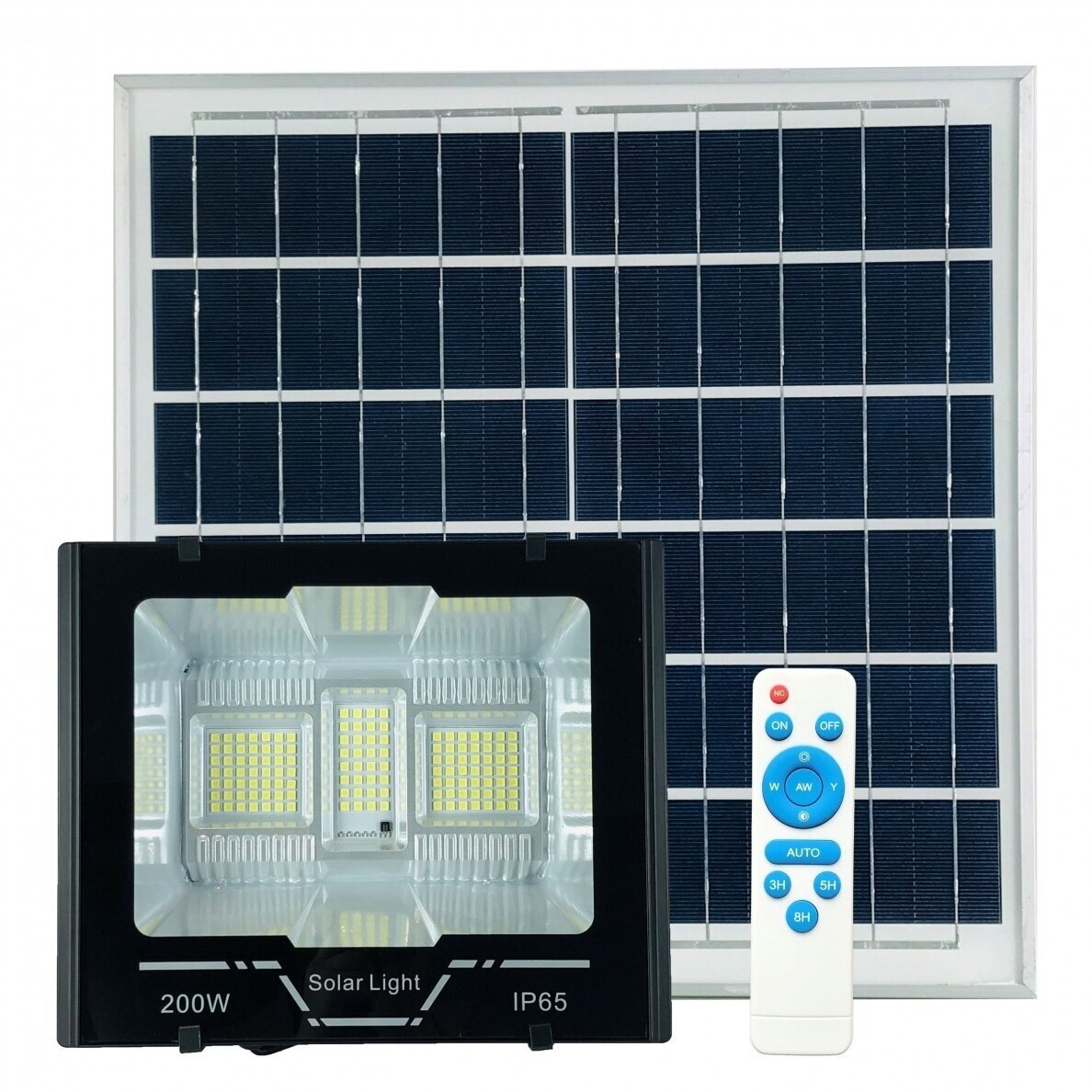 Autonomonis šviestuvas su saulės baterija ir šviesos jutikliu 200W Autonomonis šviestuvas su saulės baterija ir šviesos jutikliu 200W