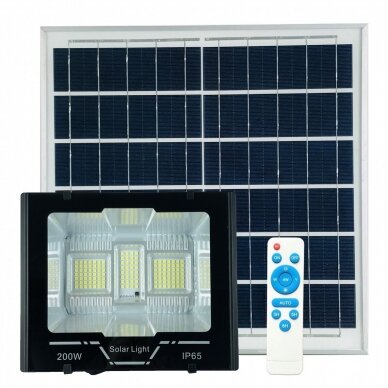 Autonomonis šviestuvas su saulės baterija ir šviesos jutikliu 200W Autonomonis šviestuvas su saulės baterija ir šviesos jutikliu 200W
