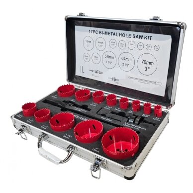Grąžtų karūnų rinkinys metalui HSS M3 19-76mm 17vnt. 2 Grąžtų karūnų rinkinys metalui HSS M3 19-76mm 17vnt. 2