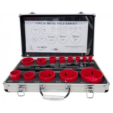 Grąžtų karūnų rinkinys metalui HSS M3 19-76mm 17vnt. Grąžtų karūnų rinkinys metalui HSS M3 19-76mm 17vnt.