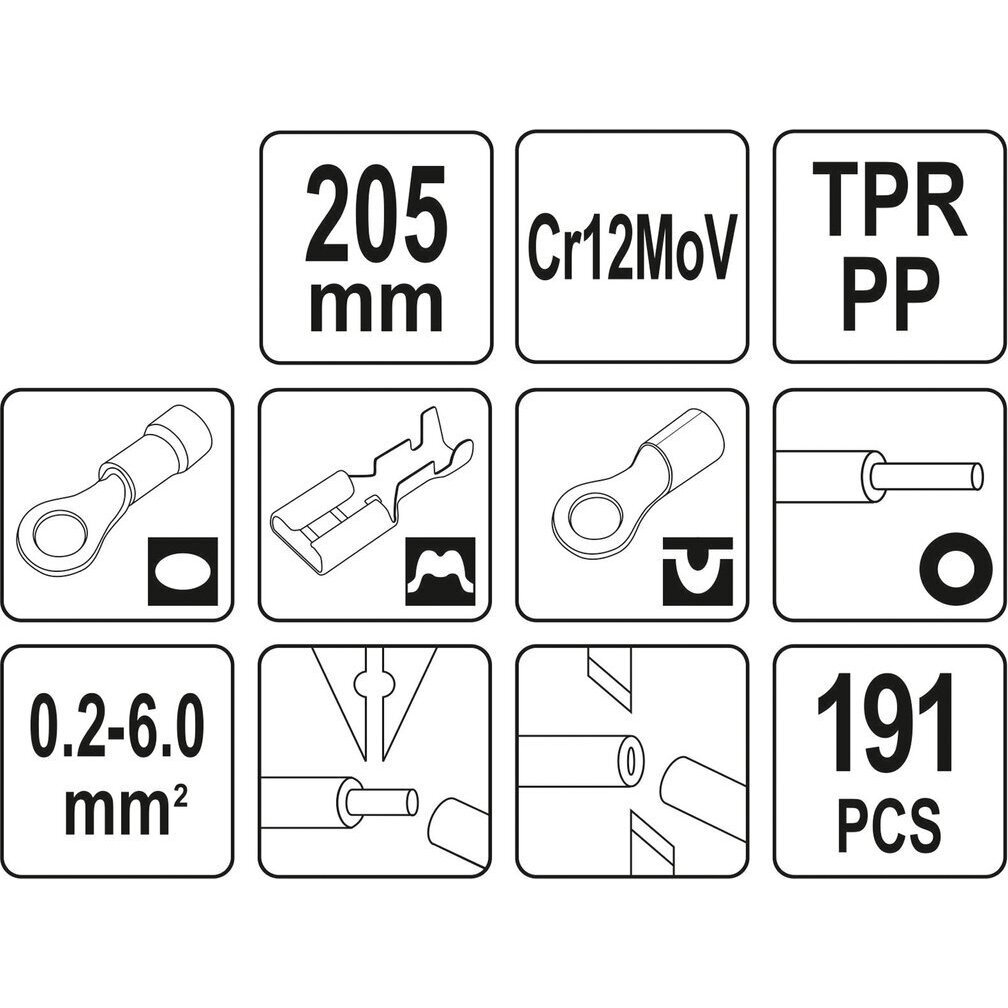 Replės jungčių užspaudimui 0.2-6mm² su rinkiniu 191vnt. YT-23133 4
