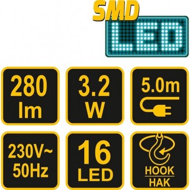 Darbo lempa 16 SMD LED 230V su magnetu 3 Darbo lempa 16 SMD LED 230V su magnetu 3