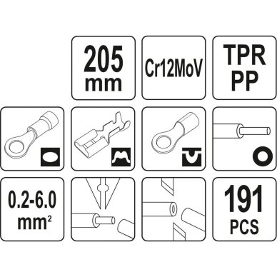 Replės jungčių užspaudimui 0.2-6mm² su rinkiniu 191vnt. YT-23133 4