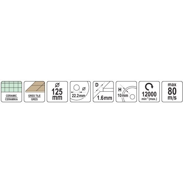 Deimantinis diskas keramikai pjovimui be pažeidimų 125x22.2x1.3mm 2 Deimantinis diskas keramikai pjovimui be pažeidimų 125x22.2x1.3mm 2