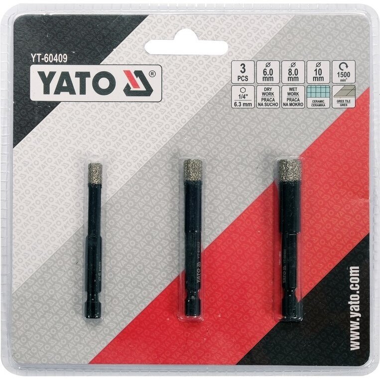 Deimantinių karūnų rinkinys HEX 6,8,10mm 3vnt. 2 Deimantinių karūnų rinkinys HEX 6,8,10mm 3vnt. 2
