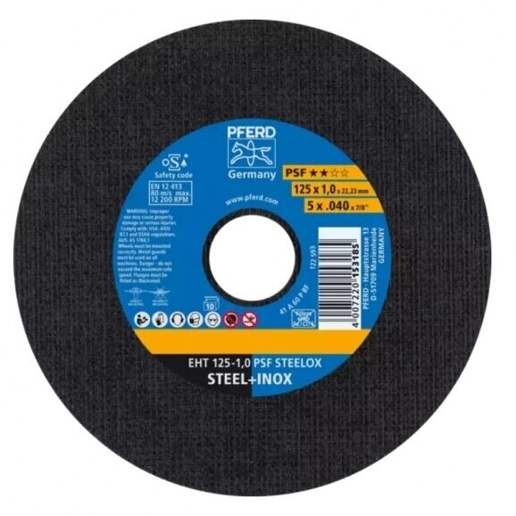 Diskas pjovimui 125mm 1.0mm 22.2mm PFERD EHT125-1,0 PSF Steelox/10