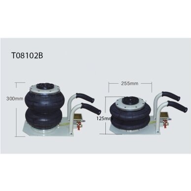 Pneumatinis domkratas su trumpa rankena su ratukais 2 pagalvės 2T 125-300mm T08102B 2 Pneumatinis domkratas su trumpa rankena su ratukais 2 pagalvės 2T 125-300mm T08102B 2