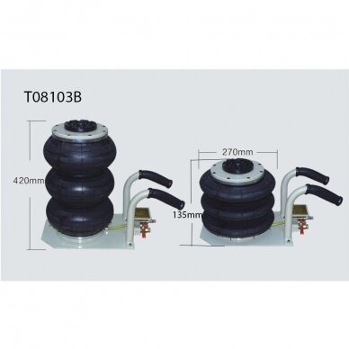 Pneumatinis domkratas su trumpa rankena su ratukais 3T 135-420mm T08103B 2 Pneumatinis domkratas su trumpa rankena su ratukais 3T 135-420mm T08103B 2