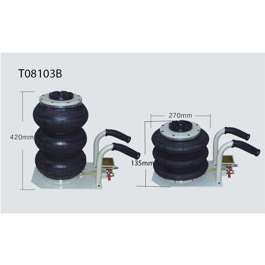 Pneumatinis domkratas su trumpa rankena su ratukais 3T 135-420mm T08103B 2 Pneumatinis domkratas su trumpa rankena su ratukais 3T 135-420mm T08103B 2