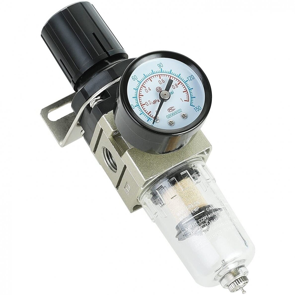 Drėgmės filtras su reguliatorium ir manometru 1/4" Drėgmės filtras su reguliatorium ir manometru 1/4"