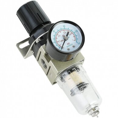 Drėgmės filtras su reguliatorium ir manometru 1/4" Drėgmės filtras su reguliatorium ir manometru 1/4"