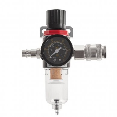 Drėgmės filtras su reguliatoriumi ir manometru 1/4” Drėgmės filtras su reguliatoriumi ir manometru 1/4”