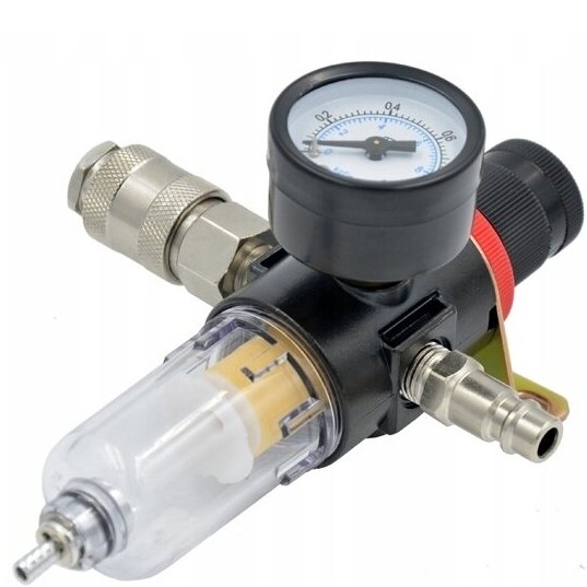 Drėgmės filtras su reguliatoriumi ir manometru 1/4” Drėgmės filtras su reguliatoriumi ir manometru 1/4”