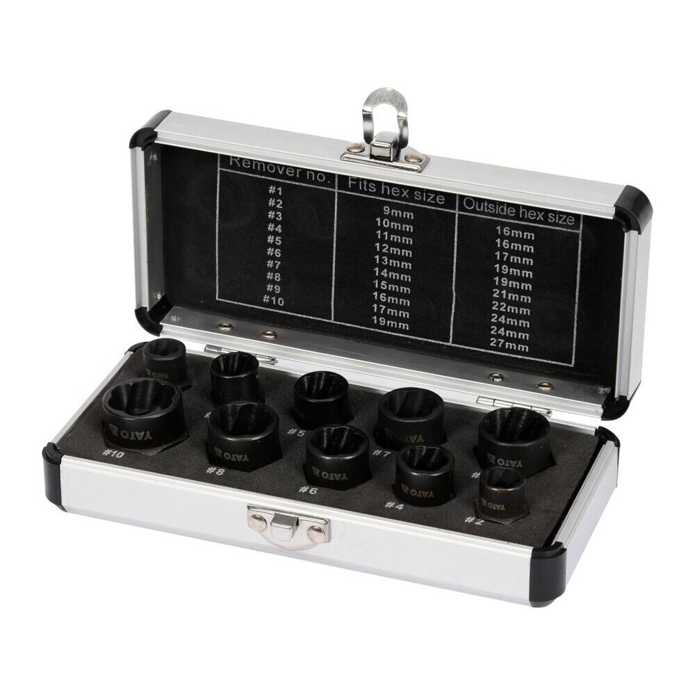 Galvučių rinkinys sugadintiems varžtams 3/8" 10vnt. 9-19mm Galvučių rinkinys sugadintiems varžtams 3/8" 10vnt. 9-19mm