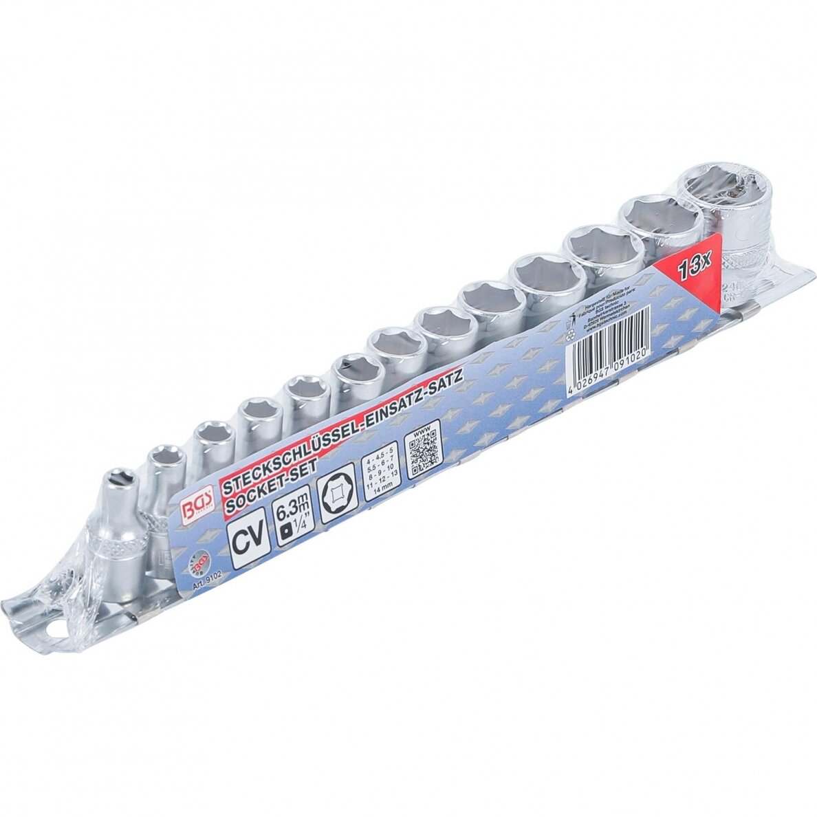 Galvučių rinkinys šešiakampių 1/4" 4-14mm 13vnt. 9102 3