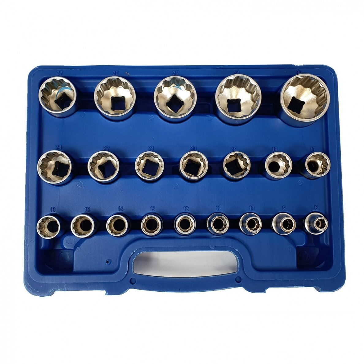 Galvučių rinkinys daugiakampių 1/2" 8-36mm 21vnt. SK-021-03