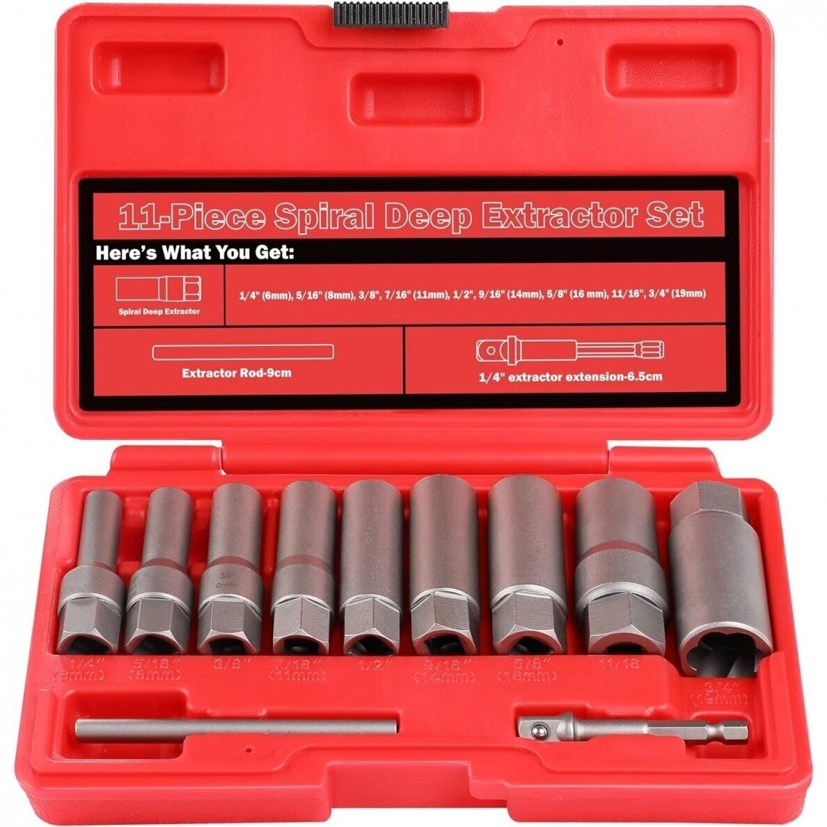 Galvučių rinkinys sugadintiems varžtams 3/8" 11vnt. 6-19mm WT01E9373 Galvučių rinkinys sugadintiems varžtams 3/8" 11vnt. 6-19mm WT01E9373