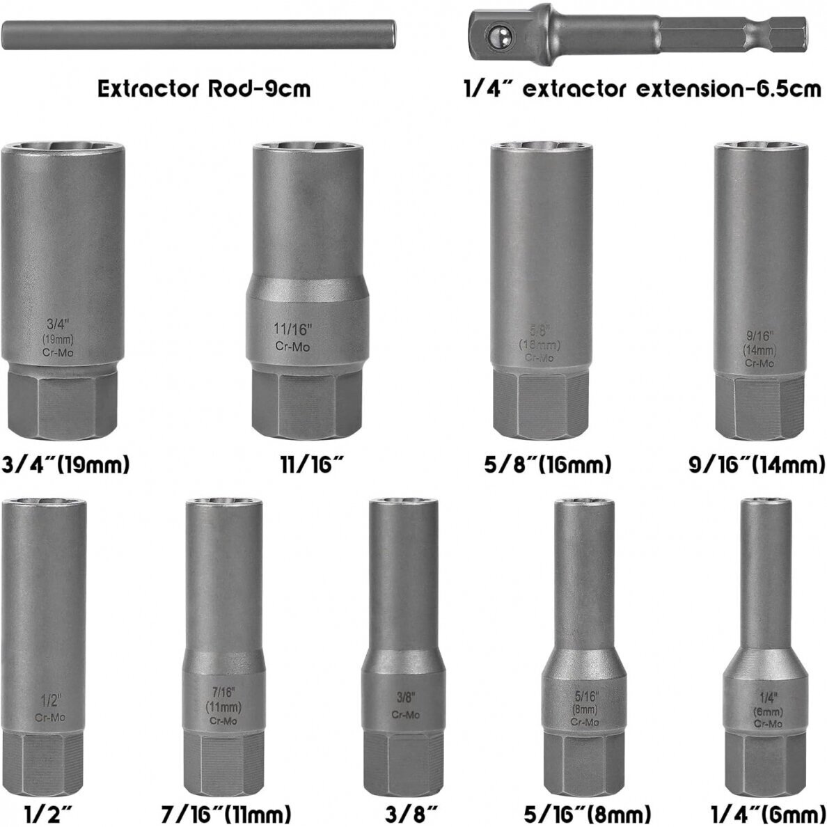 Galvučių rinkinys sugadintiems varžtams 3/8" 11vnt. 6-19mm WT01E9373 2