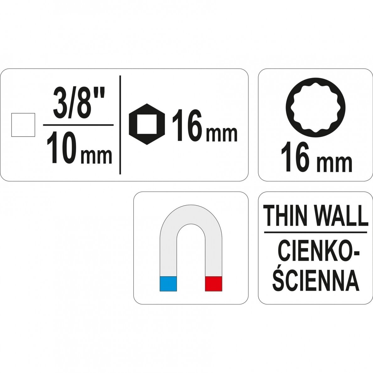 Galvutė žvakėms 16mm 3/8" 1 Galvutė žvakėms 16mm 3/8" 1