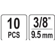 Galvučių rinkinys sugadintiems varžtams 3/8" 10vnt. 9-19mm 4 Galvučių rinkinys sugadintiems varžtams 3/8" 10vnt. 9-19mm 4